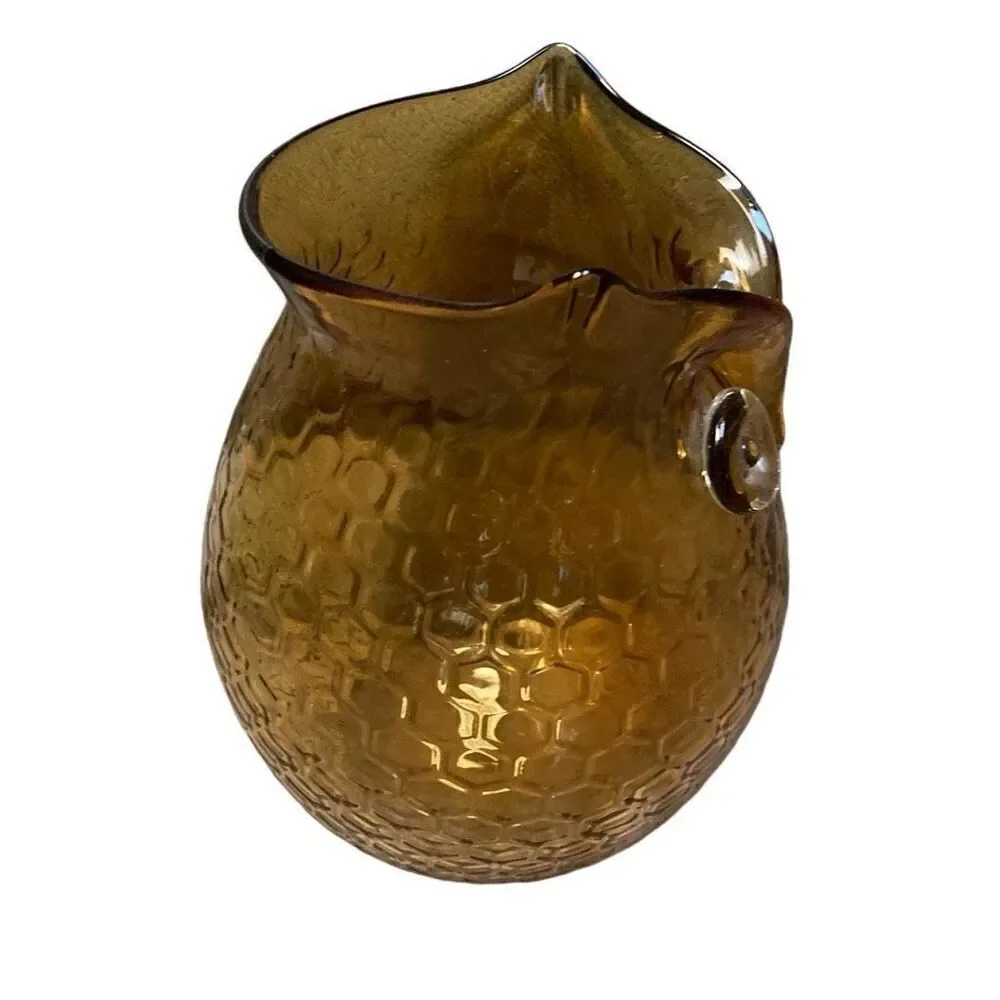 Amber‎ Glass Honeycomb Owl Vase candleholder Retro Decor  8” - Picture 3 of 6